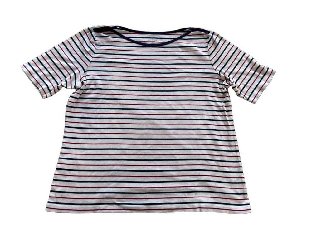 St. John's Bay Women's White Red and Navy Blue Striped Short Sleeve T-Shirt